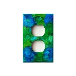 Hand Crafted Green and Blue Abstract Design Duplex Outlet Wall Plate